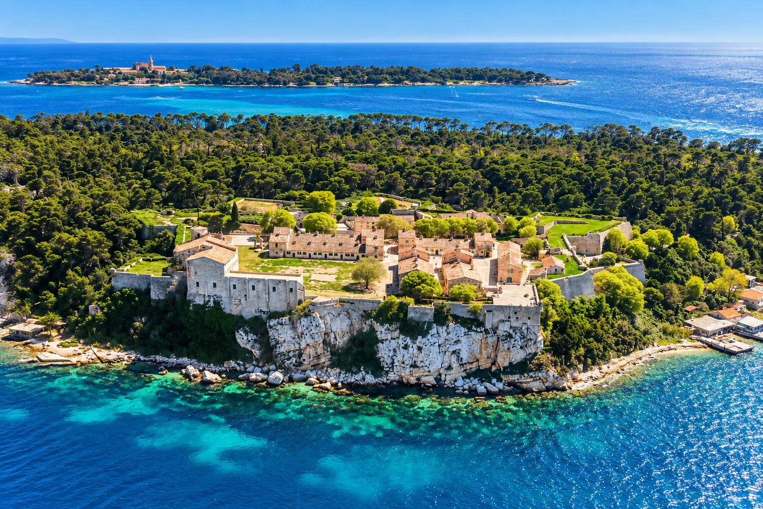 Vue aérienne du Fort Royal de Sainte-Marguerite et de Saint-Honorat