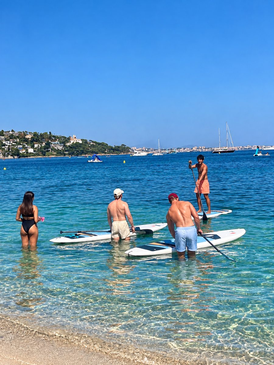 Participants préparant leur sortie en paddle dans les eaux de Cannes