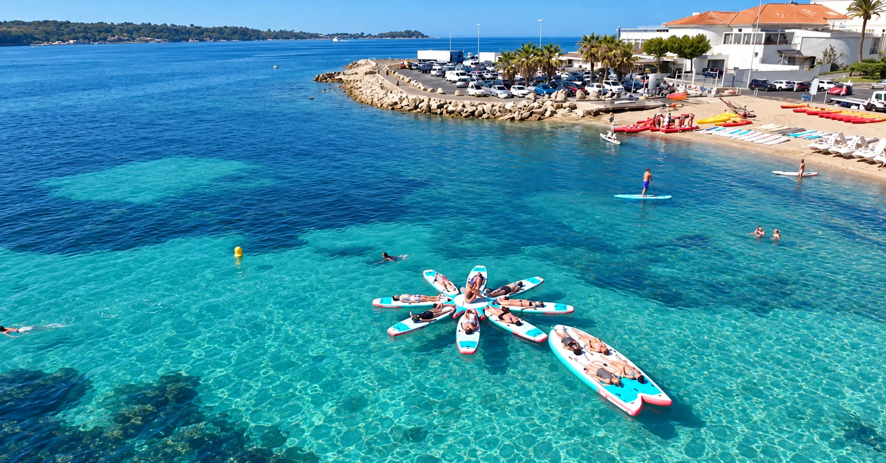Paddle yoga vu du ciel au Palm Beach de Cannes